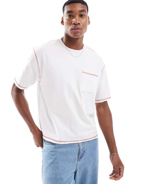 Camiseta blanca de corte cuadrado holgado con pespuntes en contraste de ASOS DESIGN - view 1