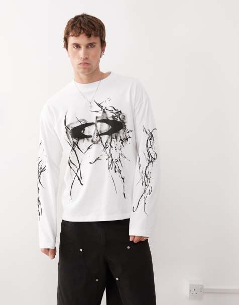Camiseta blanca de corte cuadrado y manga larga con estampados gráficos Great de Weekday - view 1