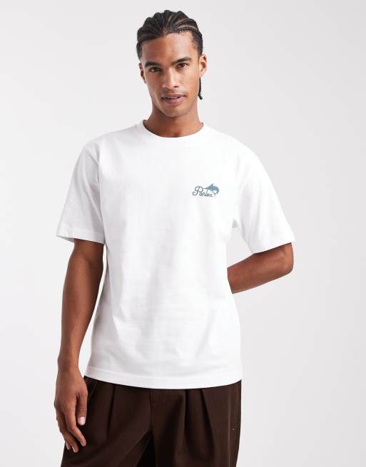 Camiseta blanca de corte estándar con estampado gráfico en la espalda de pesca de Parlez, 3 de 5