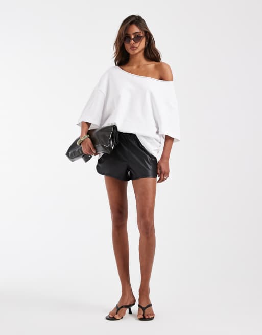 Camiseta blanca de corte extragrande suelto con escote Bardot de ASOS DESIGN, 3 de 4
