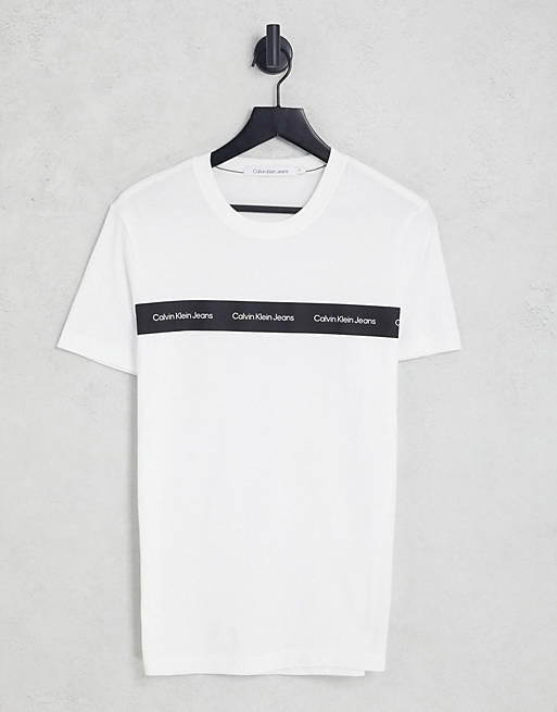 Hombre Other | Camiseta blanca de corte slim con banda del logo Institutional de Calvin Klein Jeans - JQ16232