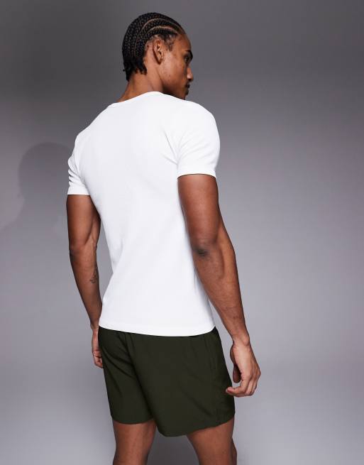 Camiseta blanca de corte slim con cuello panadero de canalé sin costuras de 4505, 3 de 5