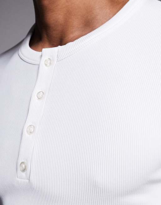 Camiseta blanca de corte slim con cuello panadero de canalé sin costuras de 4505, 5 de 5