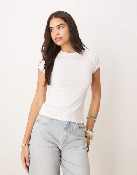 Camiseta blanca de corte slim de canalé de Abercrombie & Fitch - view 1