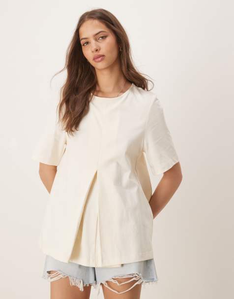 Camiseta blanca de corte trapecio con pliegue delantero de ASOS DESIGN - view 1
