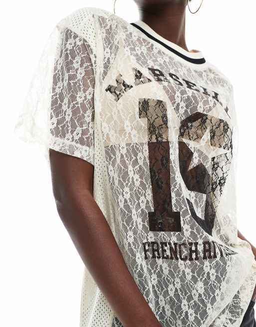 Camiseta blanca de estilo fútbol de encaje de Miss Selfridge, 4 de 4