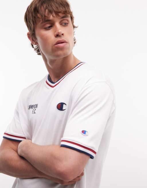 Camiseta blanca de estilo futbolero con ribetes de Champion, 2 de 5