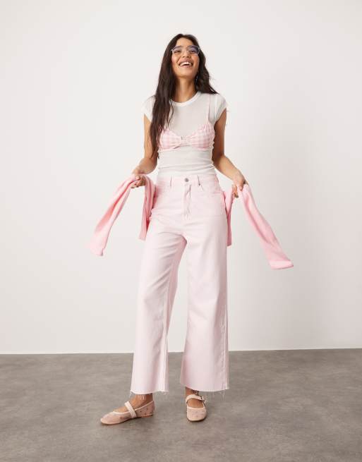 Camiseta blanca de malla transparente con diseno encogido y detalle superpuesto de bralette a cuadros vichy de ASOS DESIGN ASOS