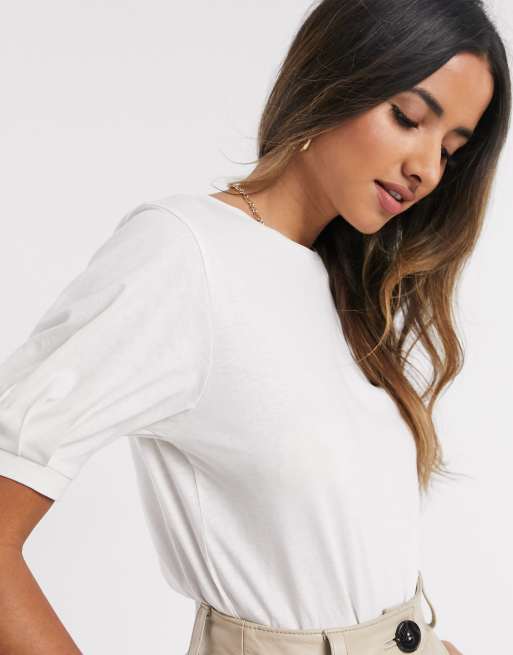 Camiseta blanca de manga abullonada de Mango ASOS