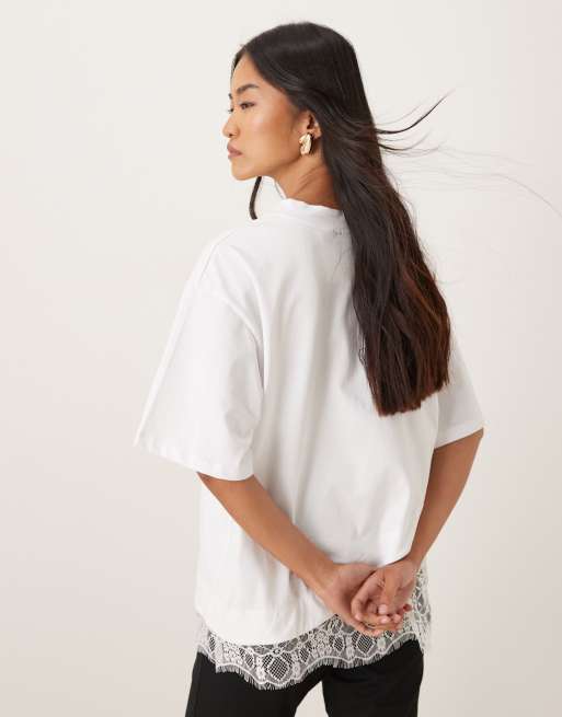 Camiseta blanca de manga corta con bajo de encaje de ASOS DESIGN, 3 de 4