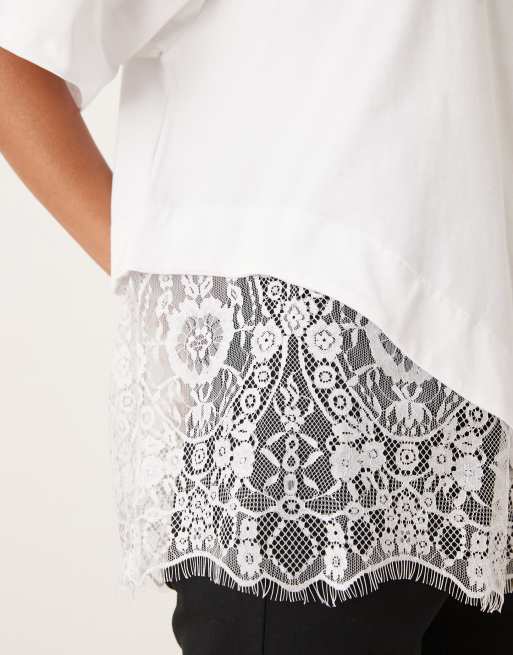 Camiseta blanca de manga corta con bajo de encaje de ASOS DESIGN, 4 de 4