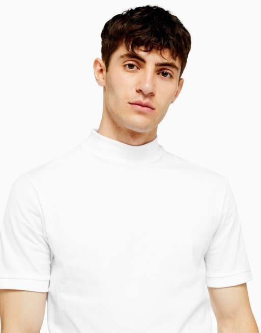 total Garantizar cristiano Camiseta blanca de manga corta con cuello alto de Topman | ASOS