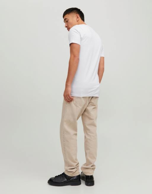 Camiseta blanca de manga corta con cuello de pico de Jack & Jones, 2 de 4
