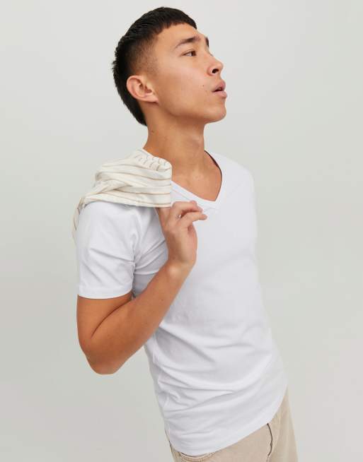 Camiseta blanca de manga corta con cuello de pico de Jack & Jones, 4 de 4