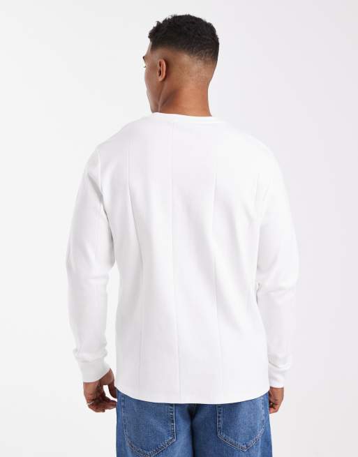 Camiseta blanca de manga larga con cuello redondo de canalé ancho de ASOS DESIGN, 3 de 5