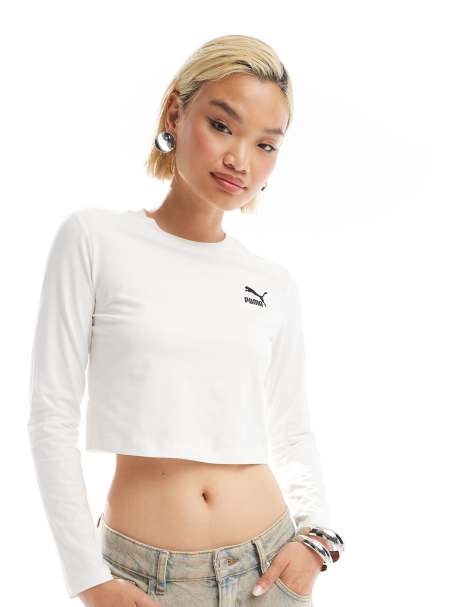 Camiseta blanca de manga larga con diseño encogido Classics de PUMA - view 1