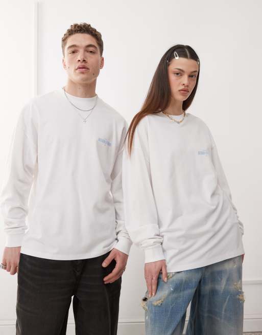Camiseta blanca de manga larga con estampado en la espalda de COLLUSION Unisex