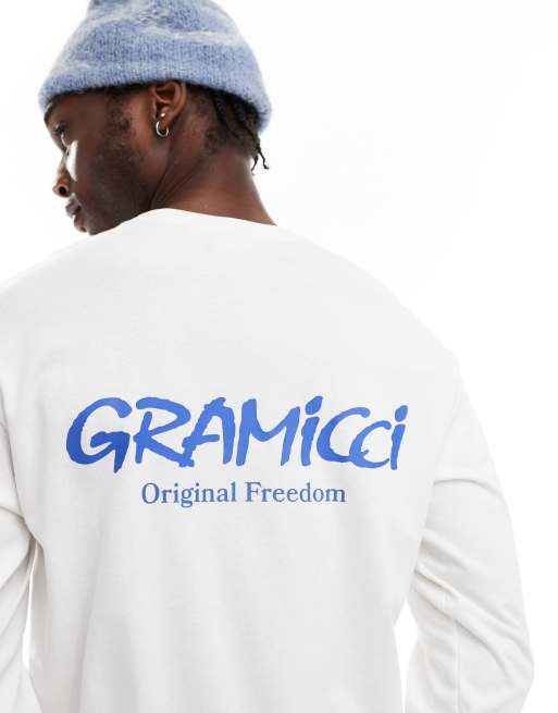 Camiseta blanca de manga larga con estampado gráfico "Original Freedom" de Gramicci, 3 de 4
