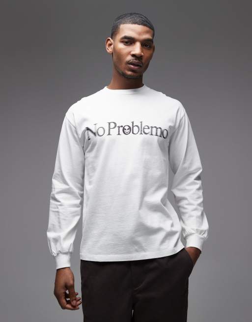 Camiseta blanca de manga larga con estampado "Smile Away" en la espalda de 100% algodón de No Problemo, 3 de 5