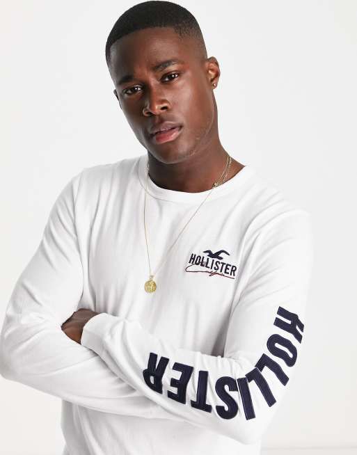 Camiseta blanca de manga con grande en el pecho y el brazo de Hollister | ASOS