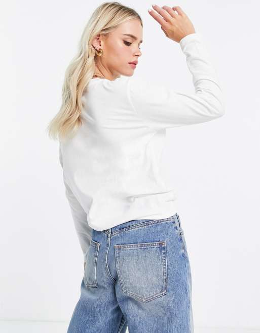 Camiseta blanca de manga larga de mezcla de algodón Ultimate de ASOS DESIGN Petite - WHITE, 2 de 4