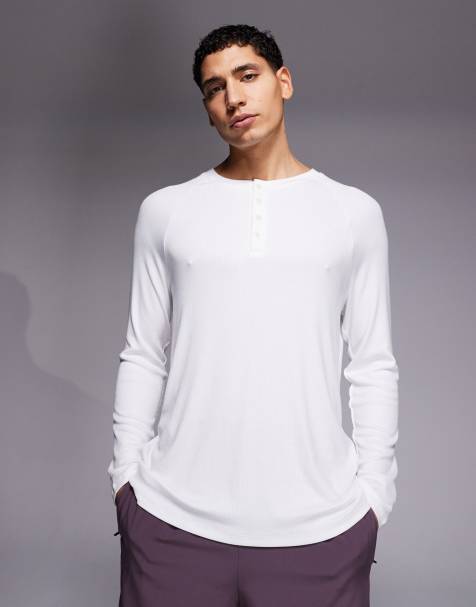 Camiseta blanca de manga larga raglán y corte slim con cuello panadero de modal acanalado muy suave Rest Day de 4505 - view 1