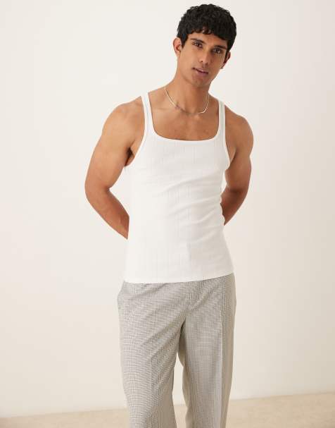 Camiseta blanca de tirantes ajustada de canalé ancho texturizado de ASOS DESIGN - view 1