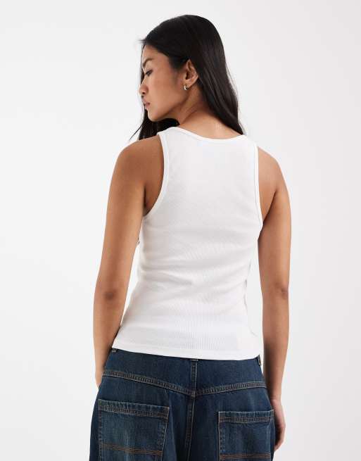 Camiseta blanca de tirantes con cuello panadero de canalé de COLLUSION, 4 de 4