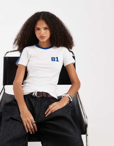 Camiseta blanca entallada con ribetes azules de JJXX - view 1