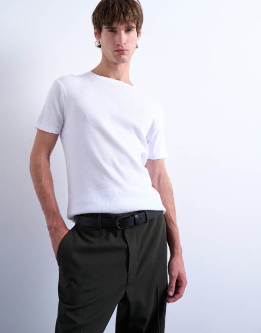 Camiseta blanca entallada de canalé de Topman ASOS
