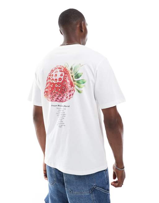 Camiseta blanca estampado con estampado de fresa de Jack & Jones, 3 de 4