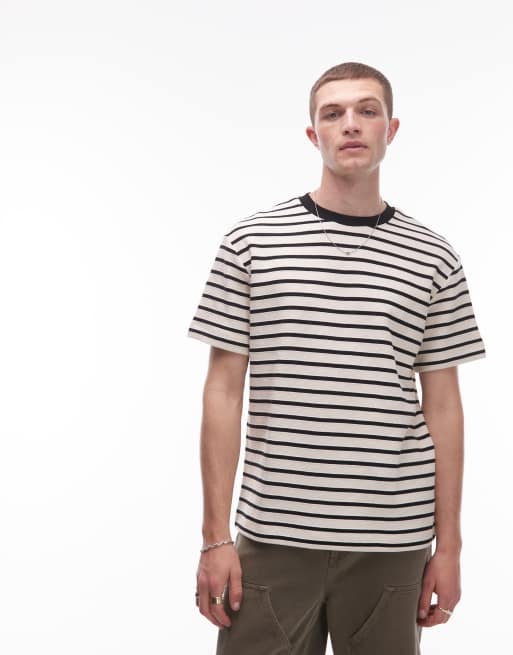 Camiseta blanca extragrande a rayas de Topman