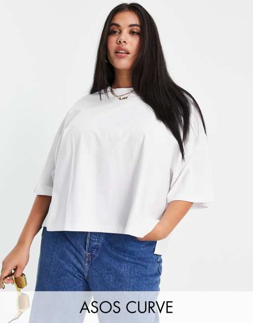 Camiseta blanca extragrande con abertura lateral de ASOS DESIGN Curve