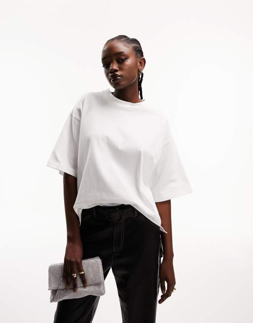 Camiseta blanca extragrande con aberturas laterales de tejido grueso de ASOS DESIGN