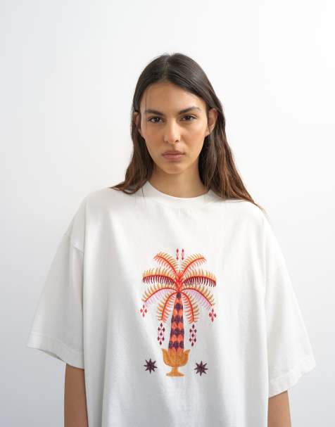 Camiseta blanca extragrande con bordado "Paradiso" de Topshop - view 1