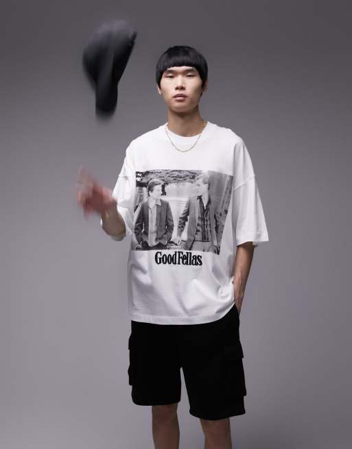 Camiseta blanca extragrande con bordado y estampado cuadrado de 