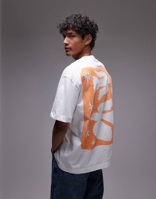 Camiseta blanca extragrande con bordado y estampado de pájaros en la parte delantera y trasera de Topman