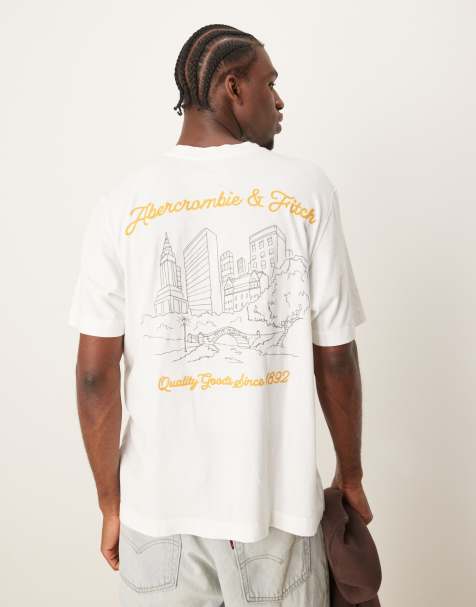 Camiseta blanca extragrande con diseño envejecido, estampado de paisaje en la espalda y logo de Abercrombie & Fitch - view 1