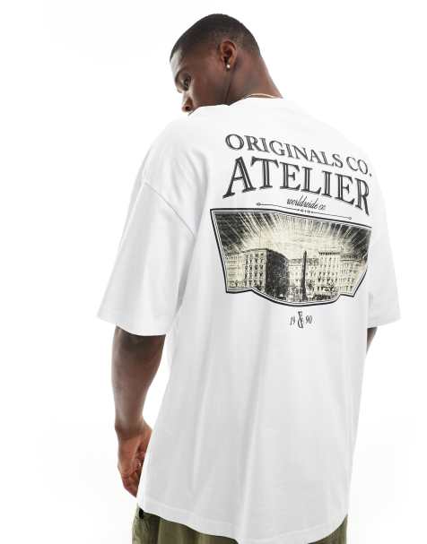 Camiseta blanca extragrande con estampado "Atelier" en la espalda de Jack & Jones - view 1