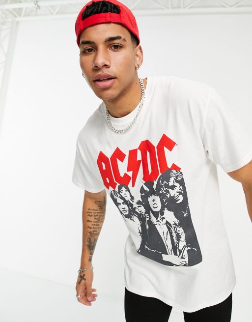 Camiseta blanca extragrande con estampado de ACDC de New Look