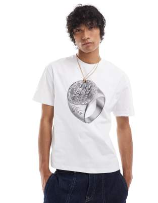 Camiseta blanca extragrande con estampado de anillo con caballos de Reclaimed Vintage