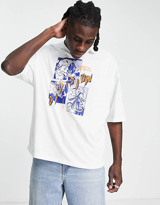 Camiseta blanca extragrande con estampado de anime en el pecho de ASOS  DESIGN | ASOS