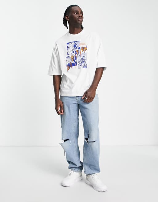 Camiseta blanca extragrande con estampado de anime en el pecho de ASOS DESIGN , 4 de 4