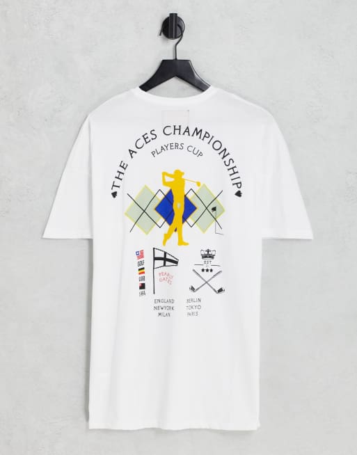 Camiseta blanca extragrande con estampado de club de golf en la espalda de Liquor N Poker