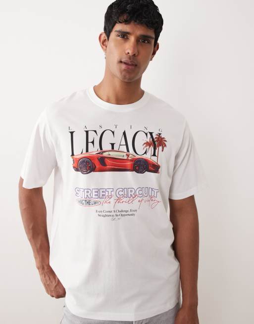 Camiseta blanca extragrande con estampado de coche de Jack & Jones, 3 de 5