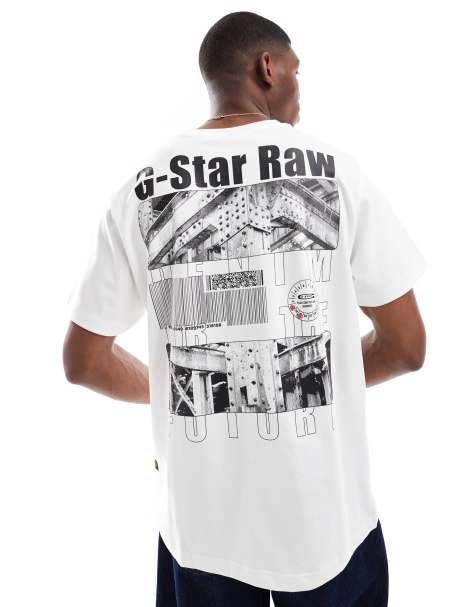 Camiseta blanca extragrande con estampado de código de barras en el pecho y la espalda de G-Star - view 1
