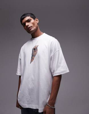 Camiseta blanca extragrande con estampado de concha pintada de Topman
