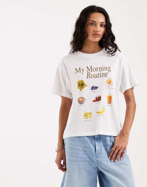 Camiseta blanca extragrande con estampado de desayuno de JJXX - view 1