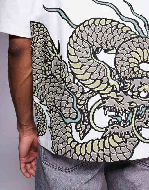 Camiseta blanca extragrande con estampado de dragón de River Island, 5 de 5