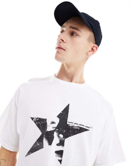 Camiseta blanca extragrande con estampado de estrella en la parte delantera de ASOS DESIGN